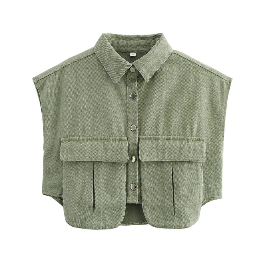 Damen ärmellose Utility-Bluse mit Taschen WW