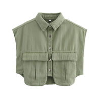 Damen ärmellose Utility-Bluse mit Taschen WW