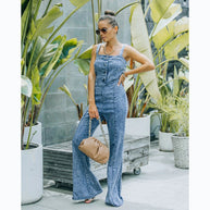 Damen Jumpsuit im lässigen Denim-Look mit weit geschnittenem Beinen und dekorativen Knöpfen WW