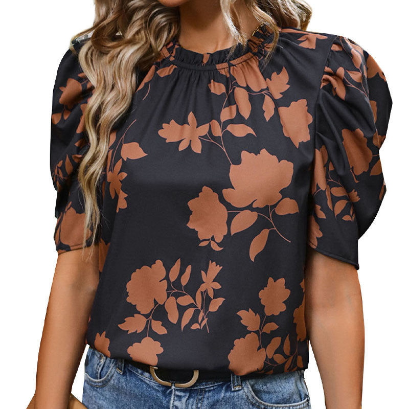 Damen Bluse mit Puffärmeln und floralem Muster WW