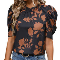 Damen Bluse mit Puffärmeln und floralem Muster WW