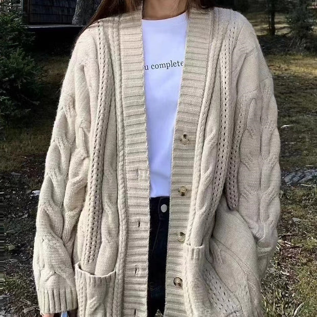 Damen Strickcardigan mit tiefem V-Ausschnitt und strukturiertem Zopfmuster WW