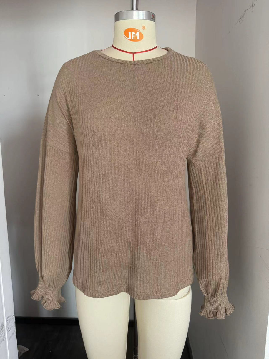 Damen lässiger Pullover mit feiner Rippstruktur und elastischen Bündchen WW