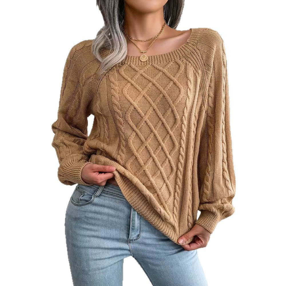 Damen Strickpullover mit tiefem Rundhalsausschnitt und strukturiertem Zopfmuster WW