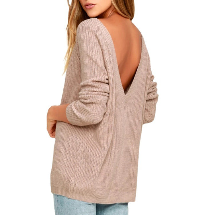 Damen Strickpullover mit tiefem Rückenausschnitt und lässigem Schnitt WW