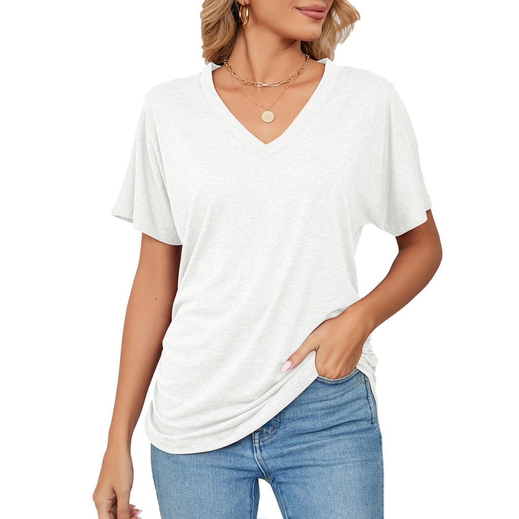 Damen V-Ausschnitt T-Shirt mit lockerem Schnitt und seitlichen Raffungseffekten WW