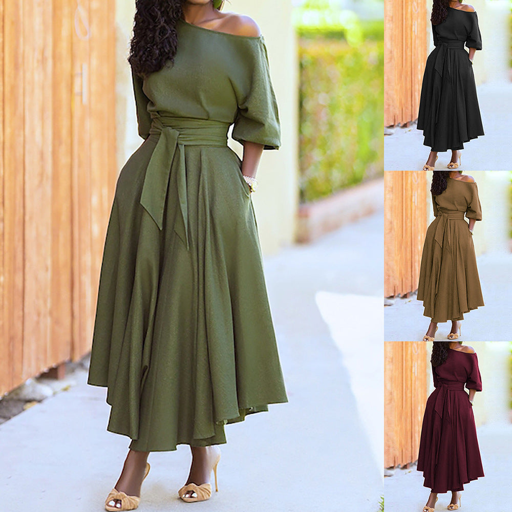 Damen Maxi-Kleid mit asymmetrischem Schnitt und modischen Taschen W&W Mode