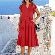 Damen Freizeit-Maxikleid mit überraschenden Rüschendetails und praktischen Taschen WW