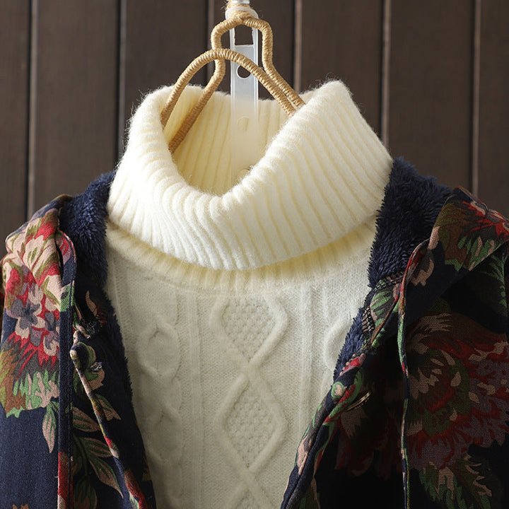 W&W Mode | Langer Mantel im Vintage-Stil mit Blumendruck