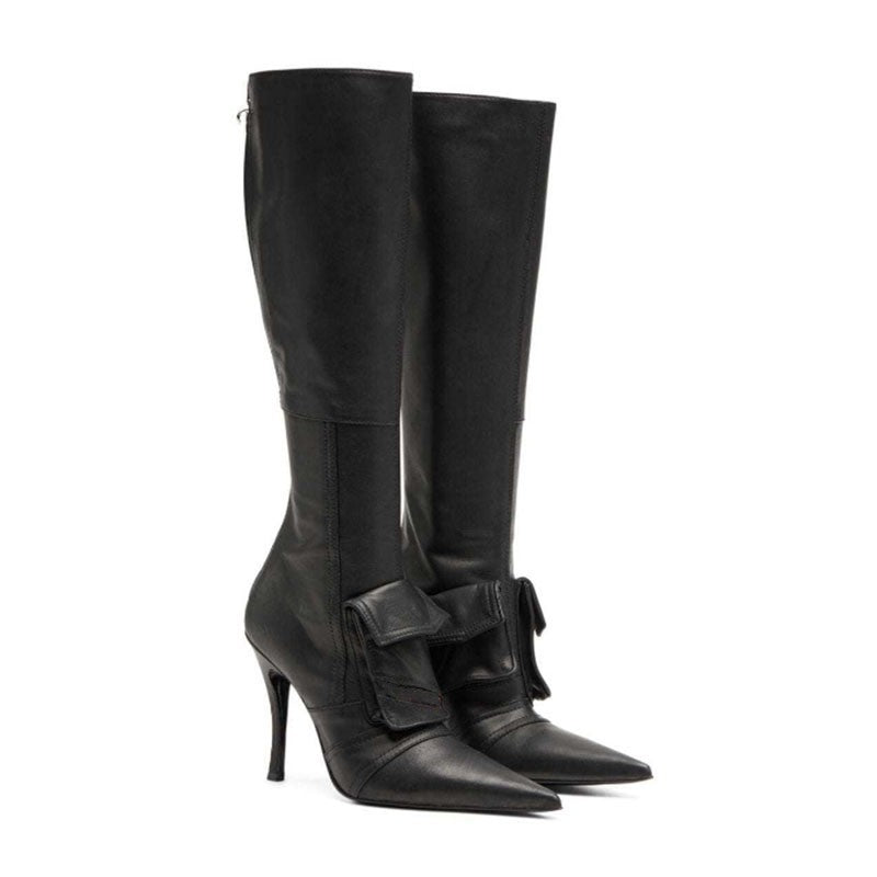 Damen High-Stiletto Denim Über-die-Knie Stiefel mit dekorativer Tasche WW