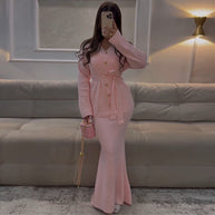 Damen Stretch Maxi-Rock und Cardigan Kombination WW