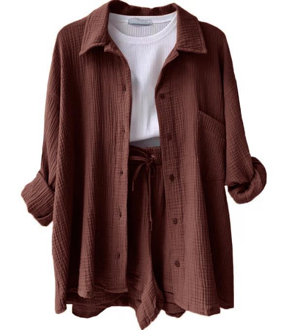 Damen lässiges Sommer-Outfit mit moderner Knopfleiste und elastischem Bund WW