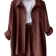 Damen lässiges Sommer-Outfit mit moderner Knopfleiste und elastischem Bund WW