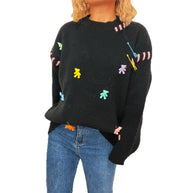 Damen Pullover mit verspieltem Bären-Motiv und dekorativen Applikationen WW