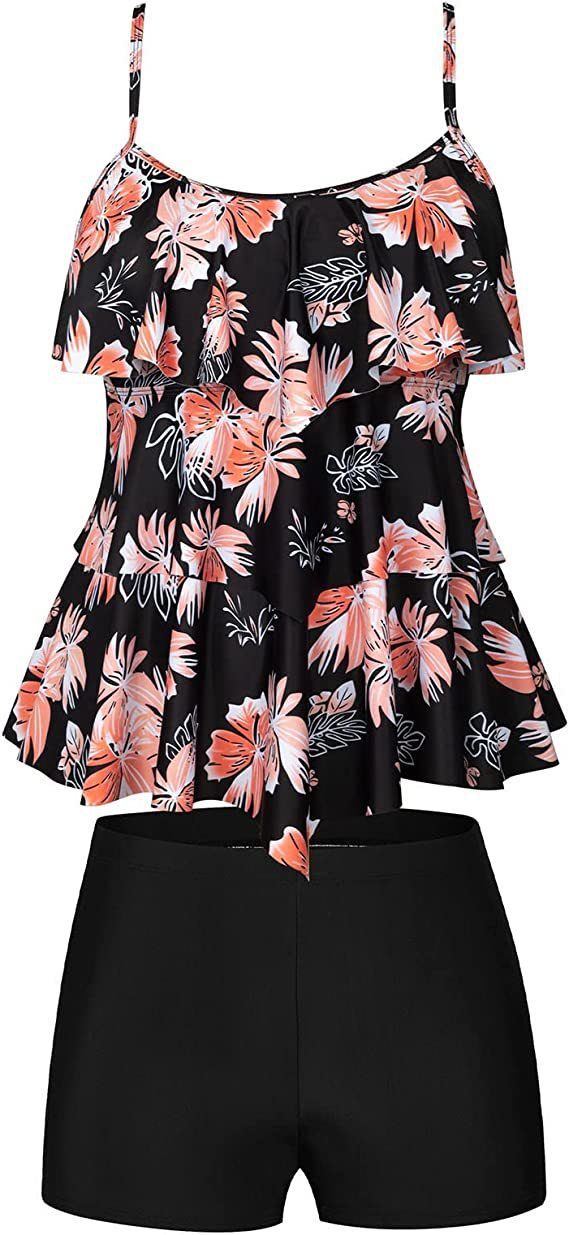 Damen Tankini-Set mit charmantem Flatteroberteil und bequemen Shorts WW