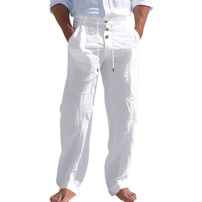 Herren lässige Leinenhose mit hohem Bund und bequemen Taschen W&W Mode