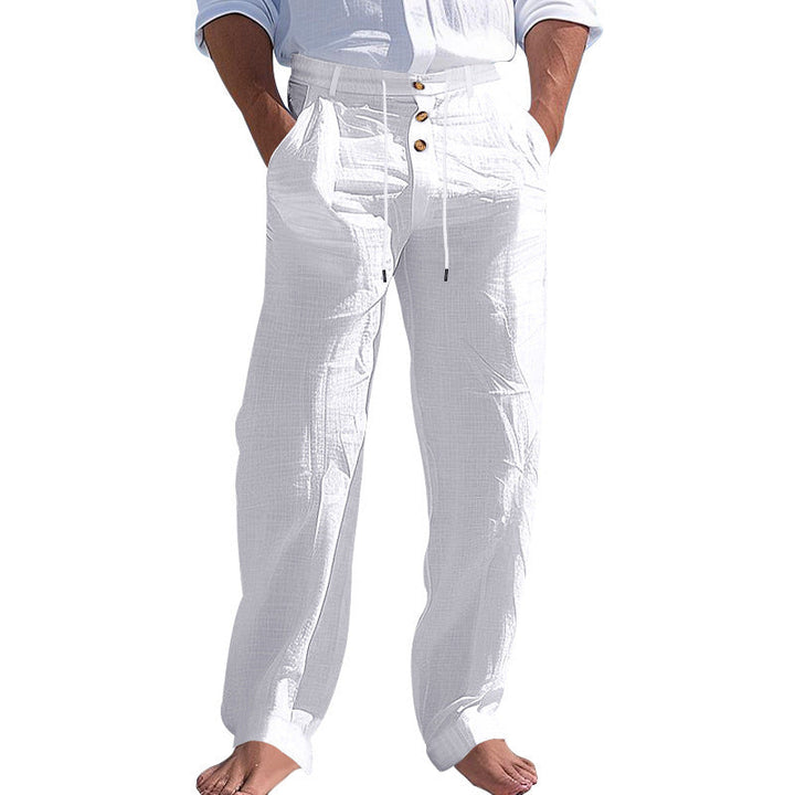 Herren lässige Leinenhose mit hohem Bund und bequemen Taschen W&W Mode