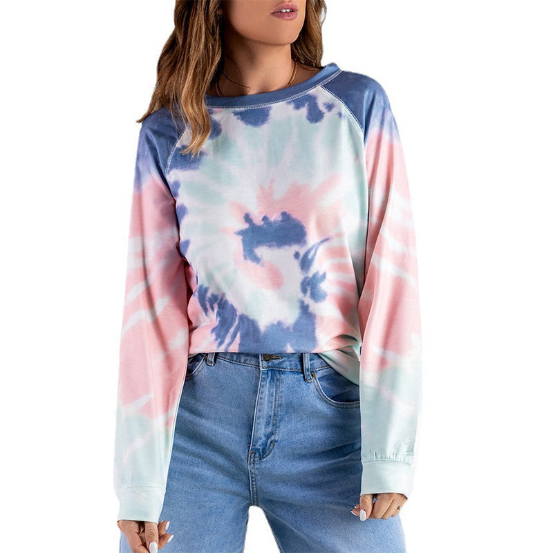 Damen Langarm-T-Shirt mit modernem Batik-Muster und lässigem Schnitt WW