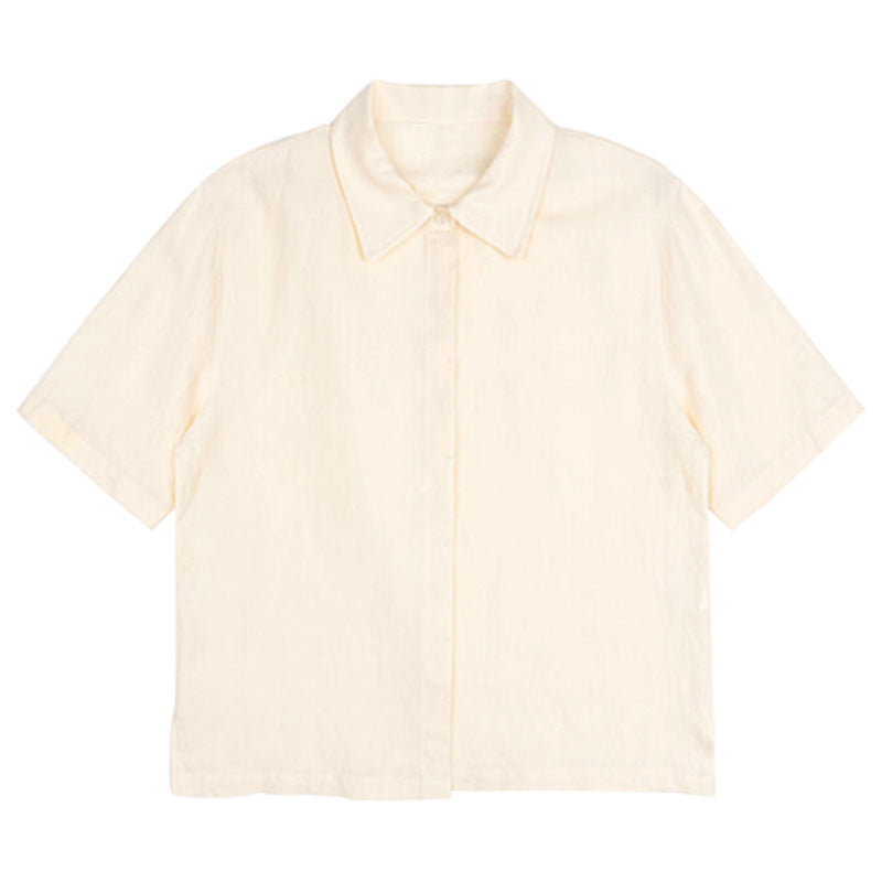 Damen Kurzärmlige Leinenbluse mit klassischem Kragen und lässigem Schnitt W&W Mode