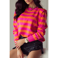Damen gestreiftes Sweatshirt mit lässigem Schnitt und weitem Kragen WW