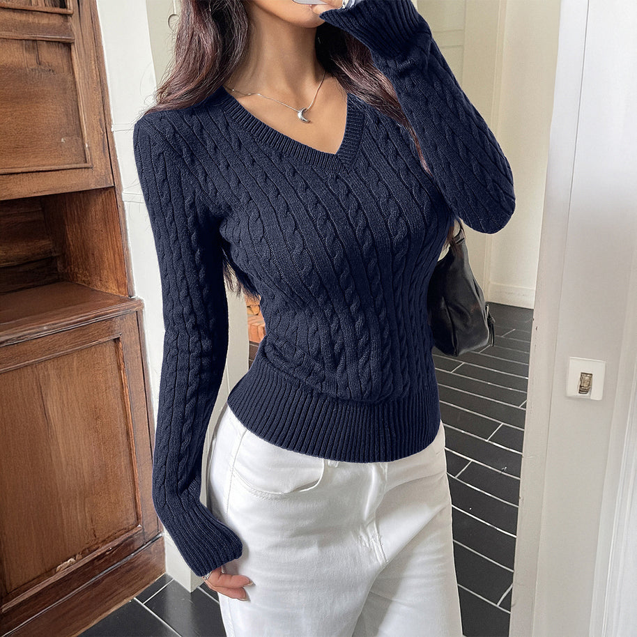Damen Strickpullover mit V-Ausschnitt und Struktur WW