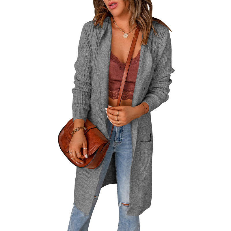Damen Lange Strickjacke mit offenen Fronten und praktischen Taschen WW