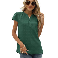 WW | Jacquard Chiffon Locker V-Ausschnitt Kurzarm Top