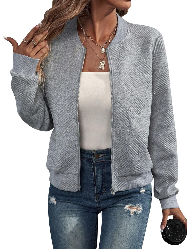 Damen modischer Bomberjacke mit strukturiertem Design und elastischem Bund WW