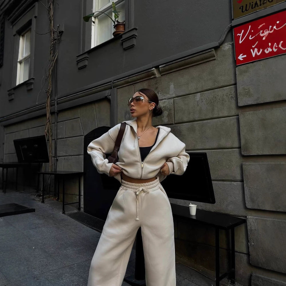 Damen sportlicher Fleece-Hoodie und lässige Jogginghose Set WW