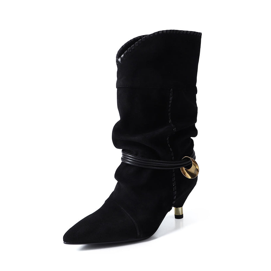 Damen Slouchy Knöchelstiefel mit dekorativem Schnallen-Detail WW