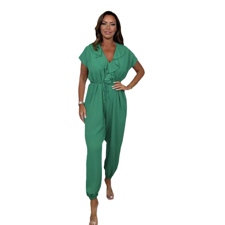 Damen eleganter Jumpsuit mit tailliertem Schnitt und weitem Bein WW