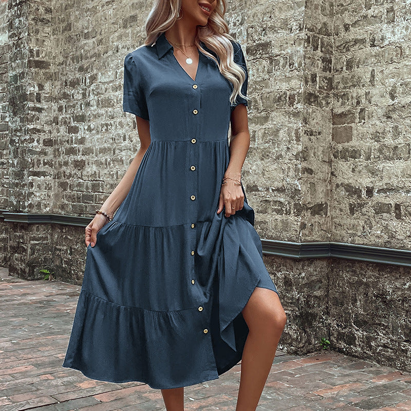 Damen Hemdblusenkleid mit eleganten Knopfdetails und voluminösem Rock W&W Mode
