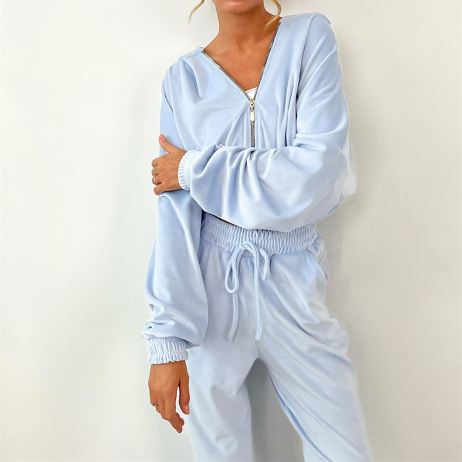 Damen Sportliches Fleece-Kapuzen-Lounge-Set WW