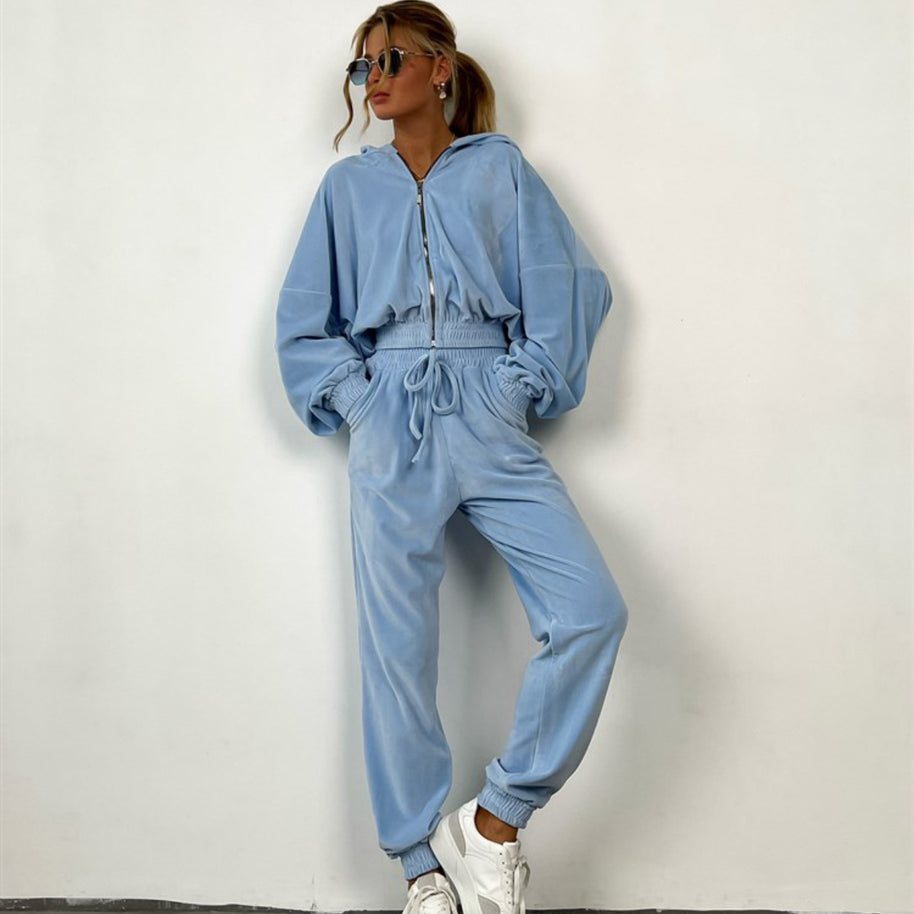 Damen Sportliches Fleece-Kapuzen-Lounge-Set WW