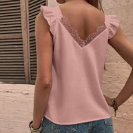 Damen Top mit floralen Spitzenakzenten und elegantem V-Ausschnitt WW