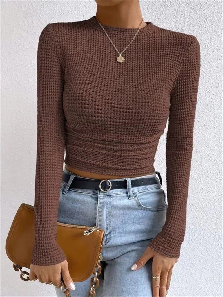 Damen Cropped Langarmshirt aus strukturiertem Material mit tailliertem Schnitt WW