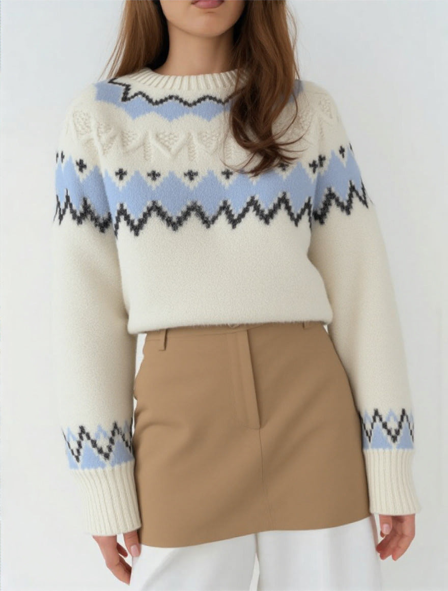 Damen Strickpullover mit grafischem Muster und weichem Material WW