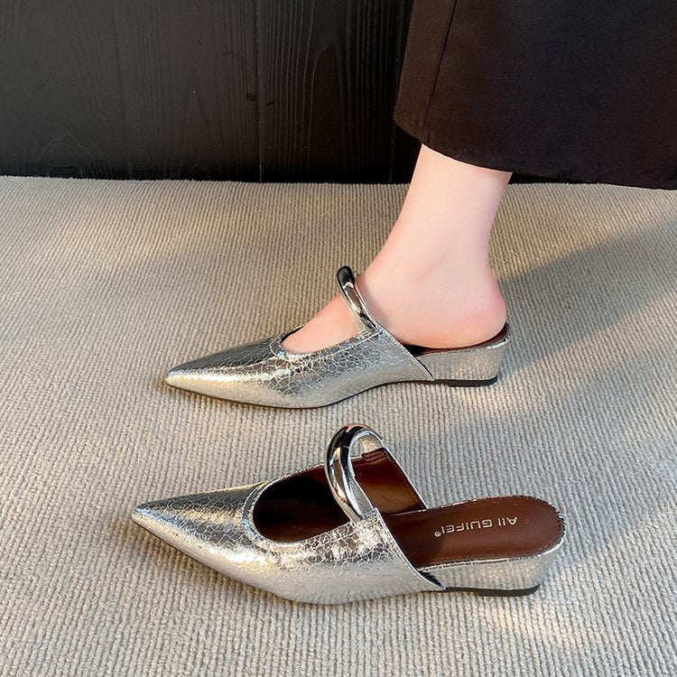 Damen elegante Slingback Mules mit spitzem Zehenbereich und dekorativem Ketten-Detail W&W Mode