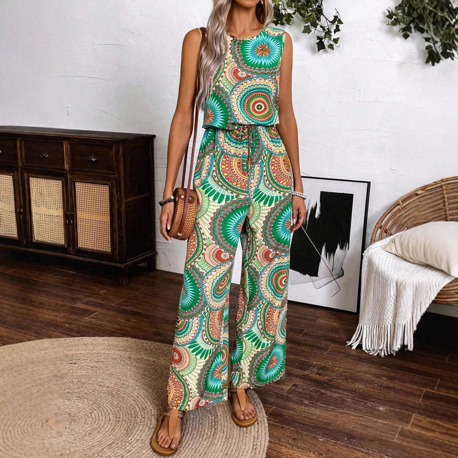 Damen lässiger Jumpsuit mit auffälligem Musterdetail und elastischem Bund WW