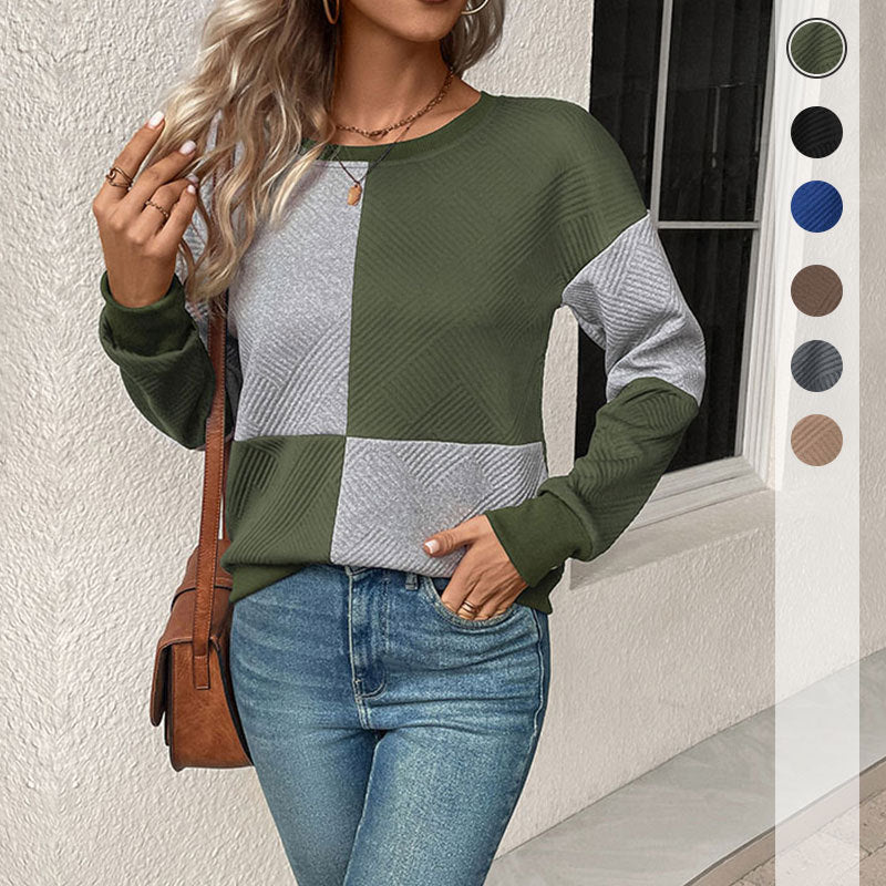 Damen Sweatshirt mit geometrischem Patchwork-Design W&W Mode