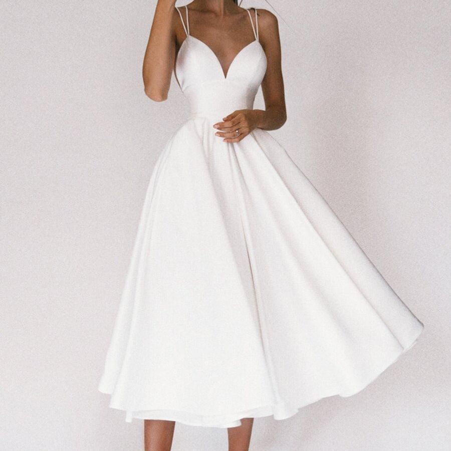 Damen A-Linien Kleid mit V-Ausschnitt und trägerlosem Design WW