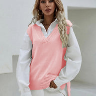 Damen Strickweste mit V-Ausschnitt und geripptem Saum WW