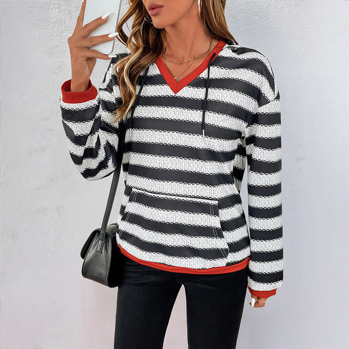 Damen Kapuzenpullover mit modernem Streifen-Muster und praktischem Kängurutasche W&W Mode