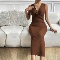 Damen figurbetontes Midikleid mit innovativem Knoten-Detail W&W