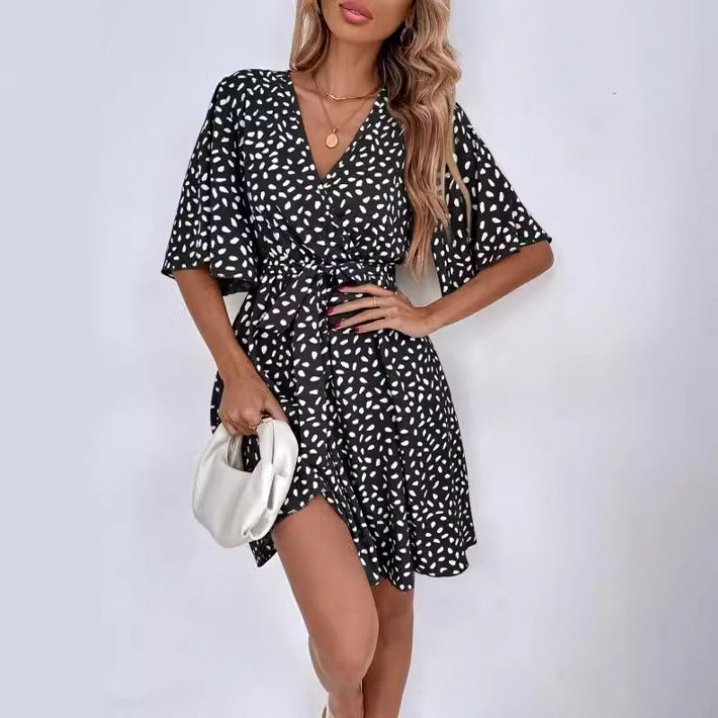 Damen Casual Wickelkleid mit Bindegürtel WW