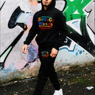 Damen sportliches Hoodie- und Jogginghose-Set mit buntem Schriftzug WW