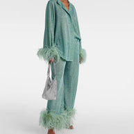 WW | Herbst Winter Feder Stehkragen Langarmoberteil und Hosen Set