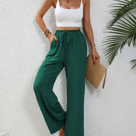 Damen elegante weite Hose aus leichtem Baumwollgemisch mit Gummizug WW
