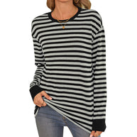 Damen bequemes Langarmshirt mit gestreiftem Design und Rundhalsausschnitt WW