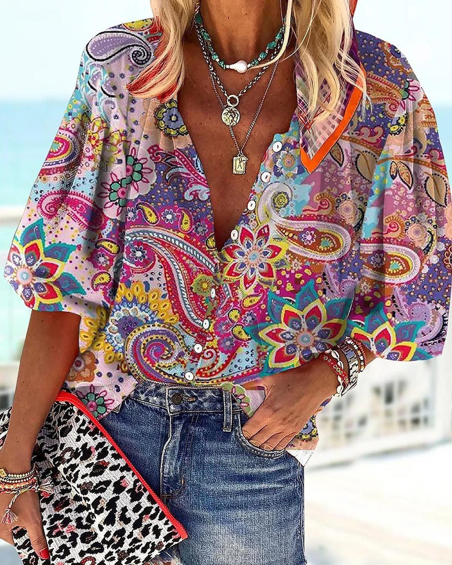 WW | Spitzenbestickte Boho Langarm Tunika Bluse